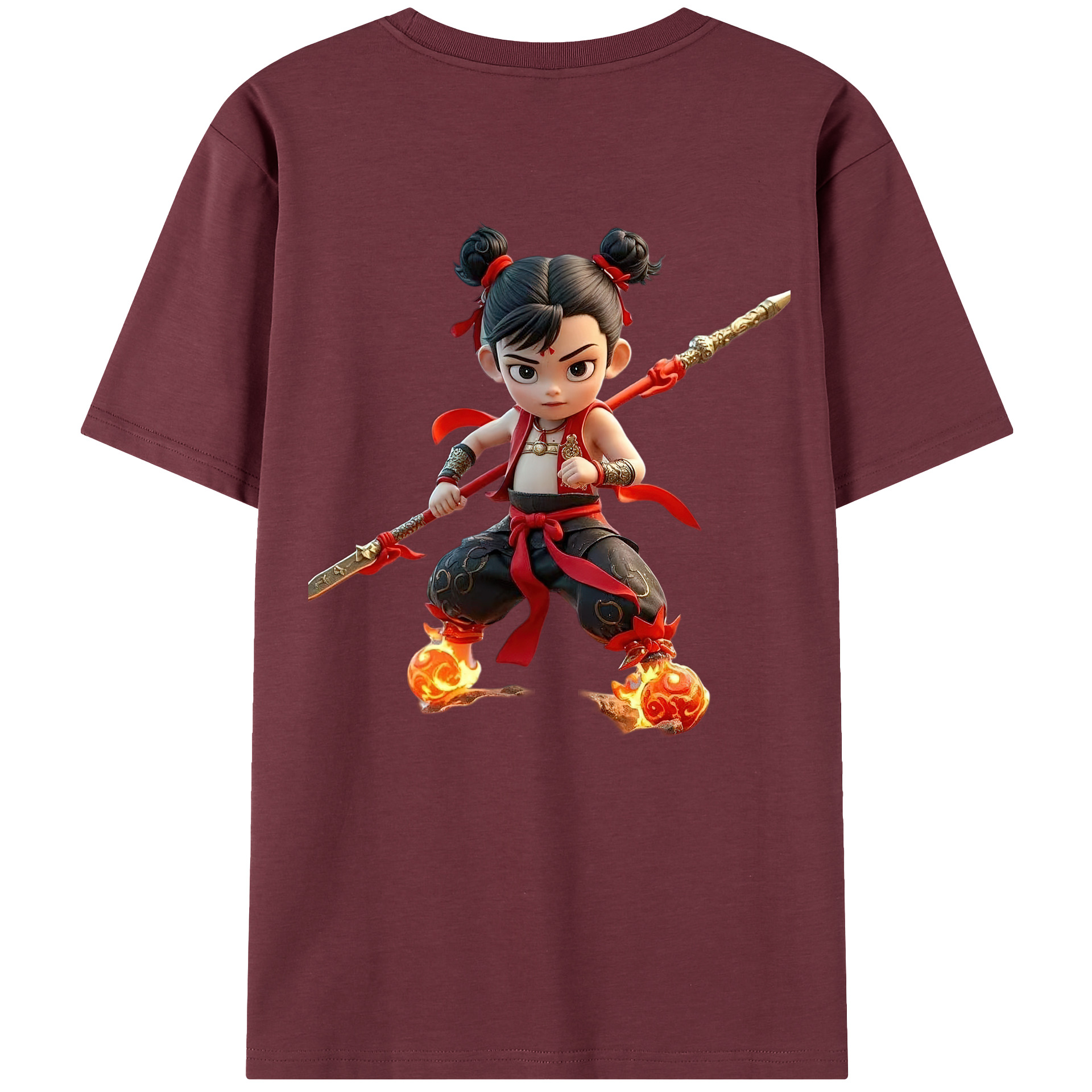 （画像用） Ne Zha 2 ナタ 魔童の大暴れ 綿100％半袖Tシャツ（背面プリント）